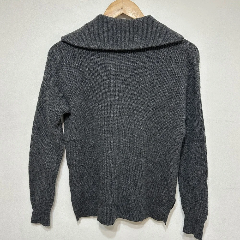 Madewell Quarter Zip Sweater Womens XS Charcoal Gray Merino Wool Ribbed Pullover